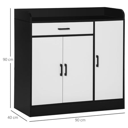 credenza soggiorno salotto ingresso Mobiletto da Cucina Moderno in MDF con 2 Armadietti, 1 Cassetto e Ripiani Regolabili, 90x40x90 cm, Bianco e Nero anche ufficio studio camera bagno F838-221A