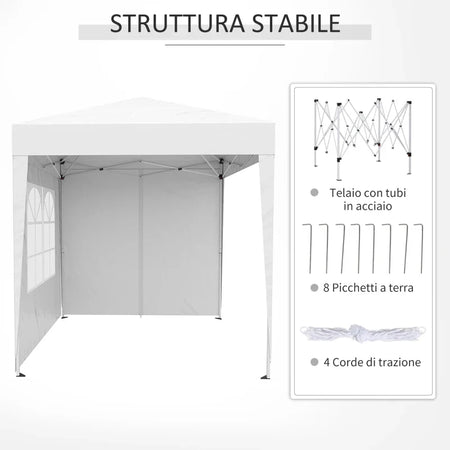 Gazebo Pieghevole Pop Up 2x2 m con 4 Pareti Rimovibili in Poliestere e Acciaio, Bianco 100110-066W
