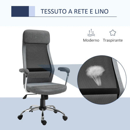 Sedia da Ufficio Ergonomica Girevole, Altezza Regolabile e Dondolamento, Poltrona in Tessuto a Rete 65x67x119-129cm Grigio DF4921-385CGFD4