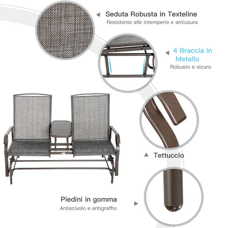 Dondolo da Giardino a Due Posti con Tavolino 81 × 147 × 100cm 84A-011