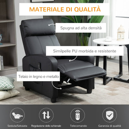 F700-143V90BKA Poltrona Relax Massaggiante con Telecomando e 8 Programmi, Reclinazione e Poggiapiedi, 68x88x98cm, Crema
