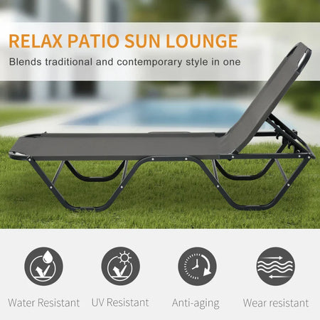 Lettino Prendisole in Alluminio con Schienale Reclinabile a 5 Livelli, 163x58.5x91cm, Grigio 84B-386GY