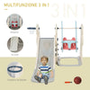 Scivolo 3 in 1 per Bambini con Altalena Regolabile, Canestro e Palle per Cameretta e Giardino, 160x220x120cm, Bianco, Azzurro e Grigio ED9331-002ED9