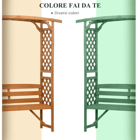 Panchina da Giardino in Legno di Abete con Arco Decorativo per Piante e Vasi, 160x50x198 cm, Marrone 84G-002V00BN