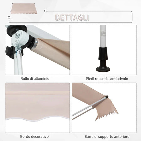 Tenda da Sole 2x1.5 m per Esterno a Rullo con Manovella e Angolazione Regolabile, Beige WD6840-182CWWD6
