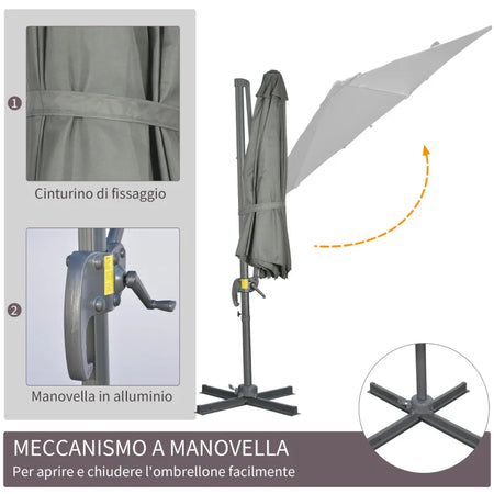 Ombrellone da Giardino Decentrato 3x2.5 m Girevole a 360° con Angolazione Regolabile, Grigio 84D-052V00GY