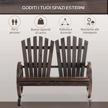 Panchina da Giardino in Legno Stile Country con Braccioli a Ruota, 108x66x95cm, Colore Legno 84B-406
