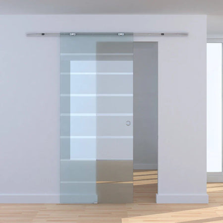 Porta Scorrevole Interna in Vetro Smerigliato e Satinato con Binario B3 in Alluminio per Bagno Cucina Studio Vetro 205x 90x 0,8cm WJ8B70-005WJ8
