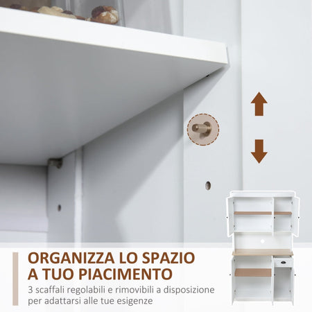 credenza alta armadio Mobile per microonde Dispensa Cucina in Legno con Armadietti e Cassetto Stile Country, 101x39x180cm, Bianco  soggiorno salotto sala pranzo F835-112V83WTA