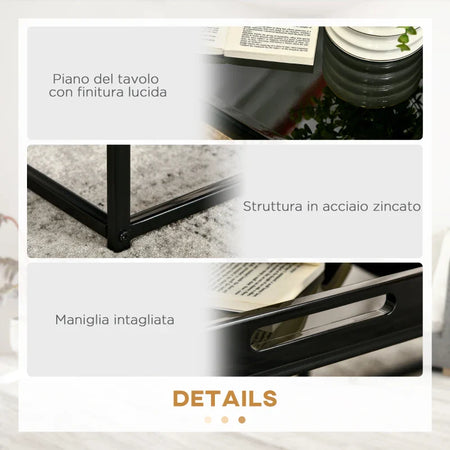 Set da 2 Tavolini nero lucido PS2839-314BKPS2 ,  soggiorno salotto basso nero bianco marrone grgio design moderno sala moderno alto divano camera legno vetro rotondo