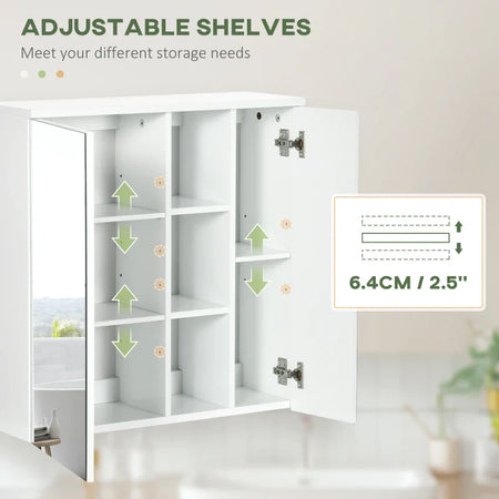 Armadietto Specchiera Bagno 2 Ante con Ripiani Aperti e Mensole Regolabili, 60x20x61cm, Bianco RF8834-547V00WTRF8