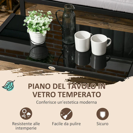 Set da Giardino 4 Pezzi con 2 Divanetti, Poltrona Angolare e Tavolino da Caffè in Vetro Temperato 84G-049V00LG