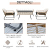 Set Mobili da Giardino Stile Boho in Rattan PE con 2 Poltrone, Divanetto e Tavolino 860-202