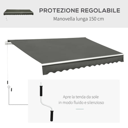 Tenda da Sole per Esterno Avvolgibile a Bracci con Apertura a Manovella, 350x250 cm, Grigio WE1840-174V00GYWE1