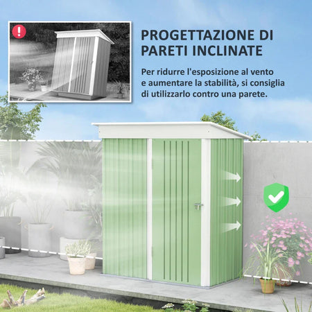 Casetta da Giardino Porta Attrezzi in Acciaio con Porta Bloccabile, 161x95x163/181cm, Verde GB6845-840V00YGGB6