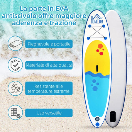 Tavola SUP Gonfiabile Stand Up Paddle con Pagaia Regolabile, Tavola da Surf con Accessori Inclusi, Blu 305x76x10cm QW5A33-008QW5