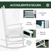Sedia a Dondolo 2 Posti in Legno con Schienale Alto e Braccioli, 117x85x120 cm, Bianco 84A-149