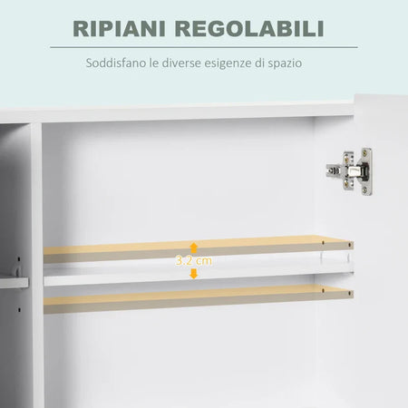 Armadietto Specchiera da Bagno con 3 Armadietti, 3 Ripiani e Luce LED, 90x15x65 cm, Bianco UJ2834-416WTUJ2