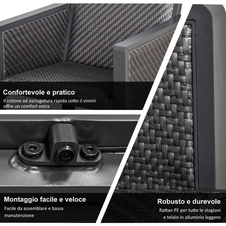 Salotto da Giardino con Divano da Esterno e Tavolino, Mobili da Giardino in Rattan Sintetico, Set 4 Pz, Grigio 860-166