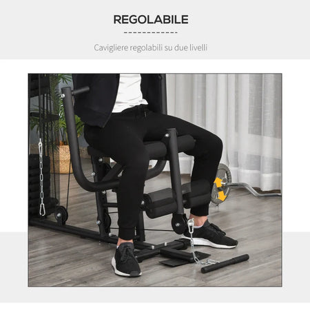 Stazione Fitness Palestra Multifunzione per Allenamento a Casa e Professionale, Acciaio 150x110x210cm Nero ZB5A91-134BKZB5