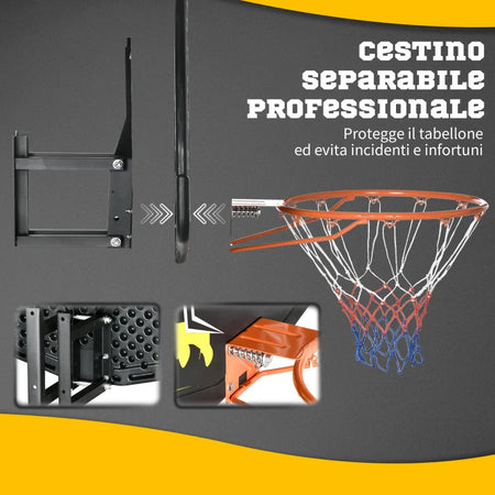 Canestro Basket per Bambini e Adulti da Indoor e Outdoor in Acciaio e PE, 110x90x70 cm, Nero e Giallo DE4A61-033V00OGDE4