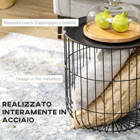 Set 2 Tavolini da Salotto con Contenitore Nero WL4839-738V00BKWL4 ,  soggiorno salotto basso nero bianco marrone grgio design moderno sala moderno alto divano camera legno vetro rotondo