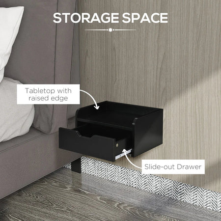 Set 2 Comodini Sospesi in Truciolato Nero per Camera da Letto e Soggiorno, 40x30x19.5 cm, Nero MG6831-629V00BKMG6