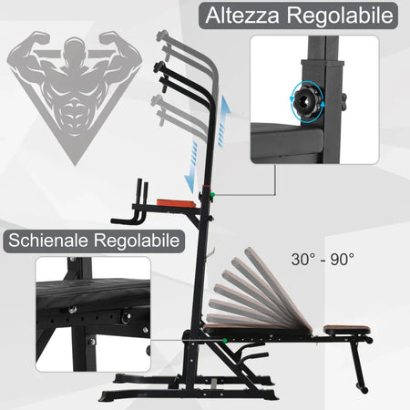 Postazione Pieghevole e Multiuso per Allenamento in Acciaio con Barra Trazioni e Sedia Romana, 92 x 178 x 200-236cm ZC7A91-092RDZC7