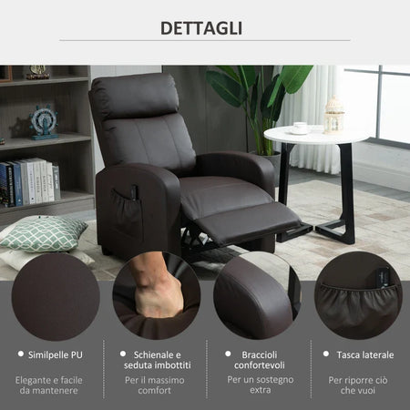Poltrona Relax Massaggiante con Telecomando e 8 Programmi, Reclinazione e Poggiapiedi, 68x88x98cm, Marrone ZS1700-143V90BNZS1