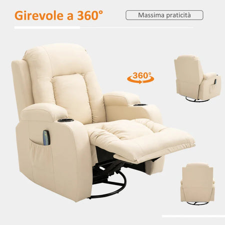 Poltrona Massaggiante a 8 Punti Reclinabile con Portabicchieri e Telecomando, 85x94x104 cm, Beige SD6700-050V92CWSD6