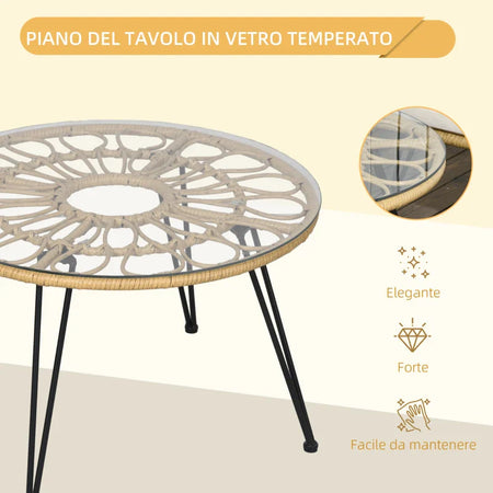 Set da Giardino 5 Pezzi in Rattan con Tavolo Rotondo Ø82x50 cm e 4 Sedie 72x72x75 cm con Cuscini 867-171V00BG