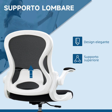 Sedia da Ufficio Ergonomica in Tessuto Traspirante con Altezza Regolabile e Braccioli Ribaltabili, 59x65x110-130 cm JK6921-628V00BKJK6