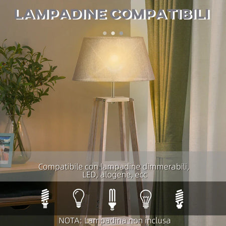 Lampada da Terra in Legno con 3 Ripiani e Paralume in Tessuto, 45x45x148cm, Grigio VB8B31-144VB8