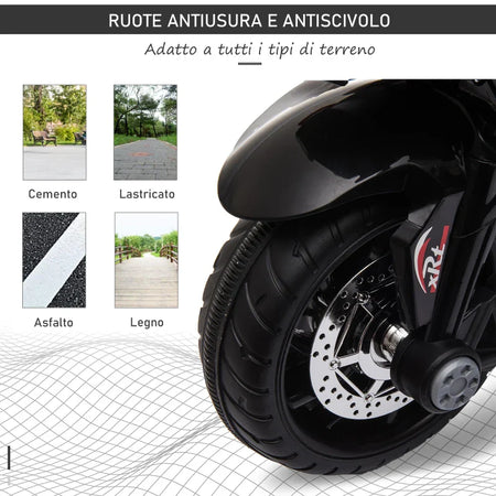 Moto Elettrica per Bambini 3-5 Anni Max. 25kg con Luci, Musica, Batteria 6V e Velocità 3km/h, 86cmx42cmx52cm Nera DF4370-103V90BKDF4