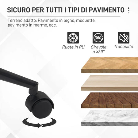 Sedia da Ufficio in Tessuto con Altezza Regolabile, Seduta Girevole e Ruote, Bianco HU8921-713V00WTHU8