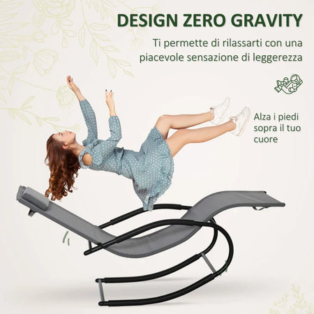 Sdraio a Dondolo Zero Gravity Ergonomica, in Metallo e Texteline, 63x160x88cm  84B-681CG