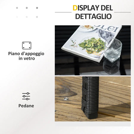Salotto da Esterno Rattan PE con Divanetto, 2 Poltrone con Cuscini e Tavolino in Vetro, Nero e Grigio 860-331V00GY