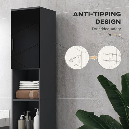Colonna Bagno in Truciolato con 2 Ripiani Aperti e 2 Armadietti a 2 Livelli, 30x30x183 cm, Nero e Grigio RF8834-628V80BKRF8