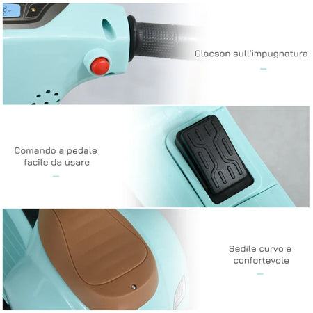 Moto Elettrica per Bambini con Licenza Ufficiale Vespa Batteria 6V, Fari e Clacson, per Bimbi da 18-36 mesi, Verde, 66.5x38x52cm MN7370-138GNMN7