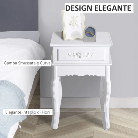 Comodino Moderno con Cassetto Mobiletto Multiuso in Legno Bianco, 40 x 35 x 60cm YH6833-240YH6