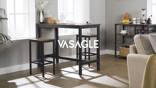 Tavolo Alto, Set di Tavolo e Sgabelli da Bar, Tavolo da Colazione con Set di 2 Sgabelli, Struttura in Acciaio Industriale, Marrone Vintage e Nero LBT219B01