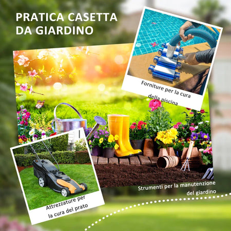 Casetta da Giardino Porta Attrezzi in Acciaio Zincato e PP con Finestra, 259x172x222 cm, Grigia e Bianca FG6845-331V03CGFG6