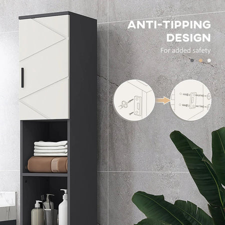 Colonna Bagno in Truciolato con 2 Ripiani Aperti e 2 Armadietti a 2 Livelli, 30x30x183 cm, Grigio QS3834-628V80LGQS3