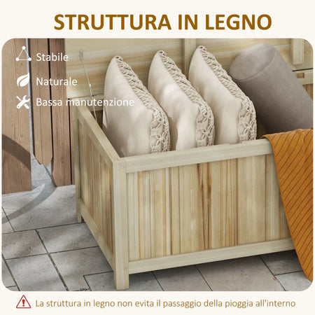 Panca Contenitore da Giardino da 172L in Legno di Abete, 120x55x45cm, Colore Legno 84G-185V00ND