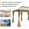 Gazebo da Giardino 3x4 m con Tende e Tetto a 2 Livelli Bianco Crema 01-0154