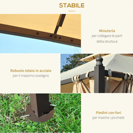 Gazebo da Giardino 3 x 3m con 4 Tende Laterali e Doppio Tetto Beige 84C-033