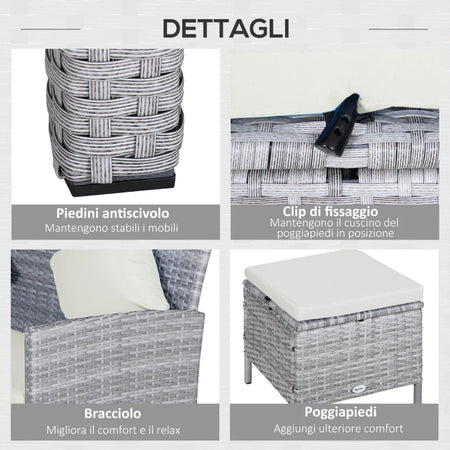 Set 5 Pezzi Salotto da Esterno con 2 Divani 1 Tavolino 2 Sgabelli, Mobili da Giardino in Rattan Grigio 860-093CW