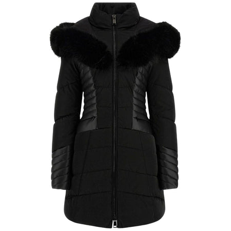 Guess piumino nero con cappuccio in pelliccia sintetica NEW OXANA