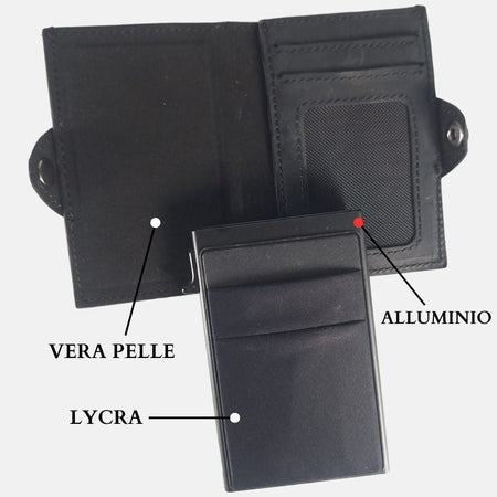 Sei G portacarte safe magnetic nero con custodia in pelle nera