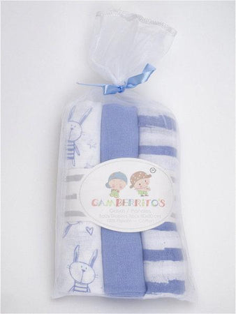 Set da 3 Mussole Azzurro 80x80 in cotone 100%